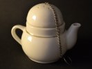 thee-ei porcelein theepot met goudlijntje, thee-ei + lekbakje 100/80mm