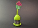 thee-ei CupCake groen/paars op rvs cylinder +lekschaaltje, silicone + rvs; 38/155mm